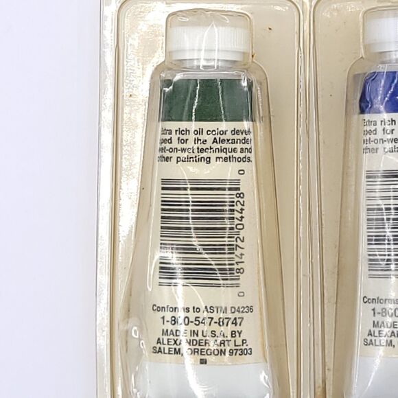 Lot Of 2 Vtg NOS Alexander Permanent Artist Oil Color Art Paints 1.25 oz Grn Blu - Picture 5 of 6